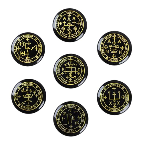 dssmboom Set mit 7 polierten schwarzen Achat-Kristallen, graviert mit magischen Erzengel-Symbolen, Wicca-Steine für Chakra-Ausgleich, dekorativer Taschen-Sorgen-Palmstein für die Inneneinrichtung von dssmboom
