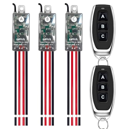 dstfuy 12v funkschalter,3 Wege kabelloser Lichtschalter DC 5V/12V/24V/5A Mini Relais 1 Kanal Wireless Lichtschalter Fernbedienung 164FT Langstrecken,f¨¹r Deckenleuchten,LED Streifen. von dstfuy