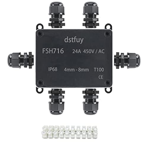 dstfuy Power Abzweigdose, ABS IP68 wasserdichtes gehäuse. Mit 24 A Barrier Terminals Elektrischer Anschluss Projektbox für 4–8 mm Durchmesser Draht (FSH716) von dstfuy