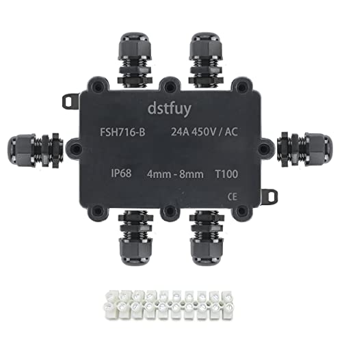dstfuy Power Abzweigdose, ABS IP68 wasserdichtes gehäuse. Mit 24 A Barrier Terminals Elektrischer Anschluss Projektbox für 4–8 mm Durchmesser Draht (FSH716-B) von dstfuy