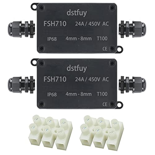 dstfuy Power Abzweigdose, ABS IP68 wasserdichtes gehäuse. Mit 24 A Barrier Terminals Elektrischer Anschluss Projektbox für 4–8 mm Durchmesser Draht (BOX710) von dstfuy