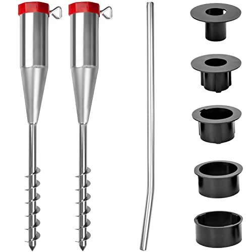 2er Set Schirmständer Sonnenschirm Strand 25-60mm Erdanker Bodenanker zum Eindrehen Sonnenschirmständer Metall Erddübel Schirm Bodenhülse Einschraubhülse Wäschespinne Halterung für Boden von dszapaci