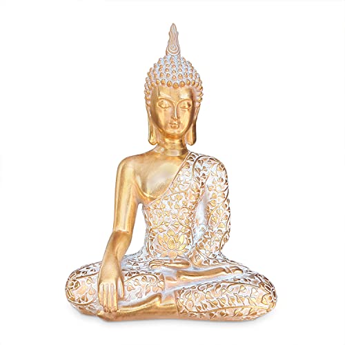 dszapaci Buddha Statue Gold 30cm Dekofigur sitzend mit weißem Muster Buddha Deko Figur klein von dszapaci