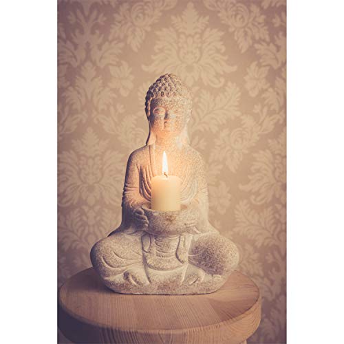Stein Buddha Figur Deko Weiß 30cm Thai Skulptur Teelicht Betende Garten Steinfigur Teelichthalter Statue Zen Buddhafigur von dszapaci