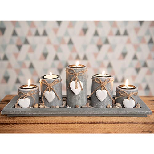Teelichthalter-Set auf Holz-Tablett Weihnachten Tischdekoration Weihnachtsdekoration innen Tischdeko Landhausstil Wohnzimmer-Tisch (Nr.1) von Dszapaci