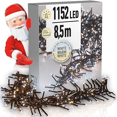 dszapaci LED Cluster Lichterkette Kalt- und Warmweiß 840cm Strombetrieben Büschellichterkette Weihnachtsbaum Innen oder Außenbereich Girlande Weihnachtsbaumbeleuchtung von dszapaci