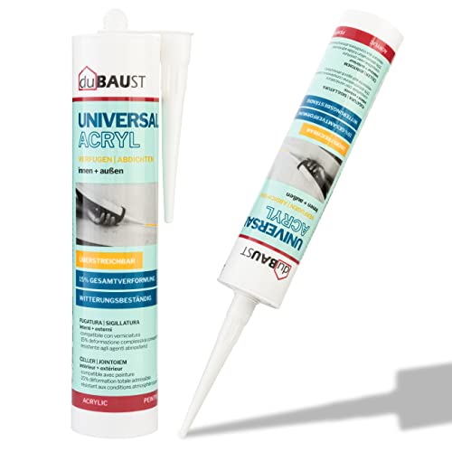 12x duBAUST MAC24 Maleracryl Universalacryl mit 15% Bewegungsaufnahme für Anwendungen im Innen- und Aussenbereich 300ml weiss von duBAUST