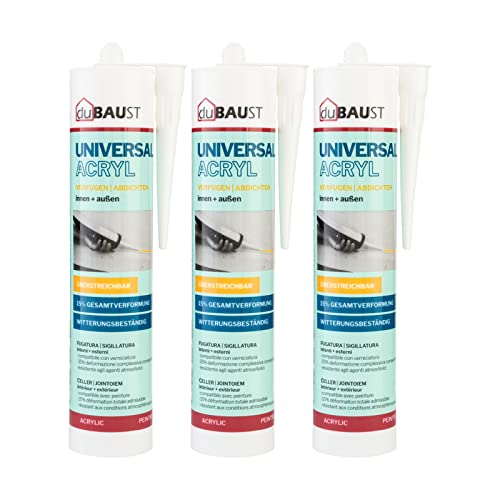 3x duBAUST MAC24 Maleracryl Universalacryl mit 15% Bewegungsaufnahme für Anwendungen im Innen- und Aussenbereich 300ml weiss von duBAUST