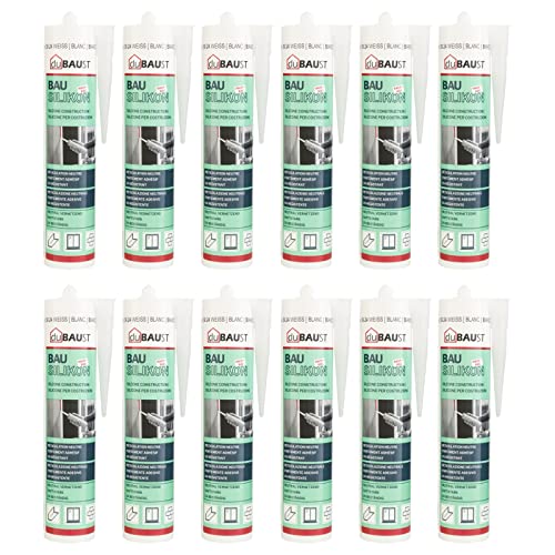 12x dubaust BAS24 Bausilikon Fenstersilikon Neutralsilikon Innen/Aussenbereich witterungsbeständig hochelastisch 310ml Kartusche (hellgrau) von dubaust