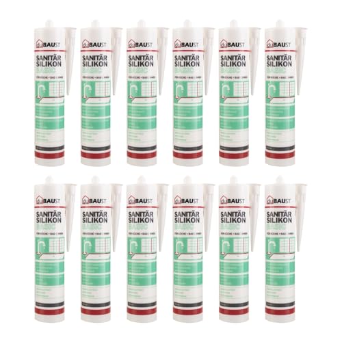 12x dubaust SAB24 Sanitärsilikon Basic elastisch dauernassbeständig schimmelresistent Bad Küche Dusche Feuchträume 300ml Kartusche (transparent) von dubaust