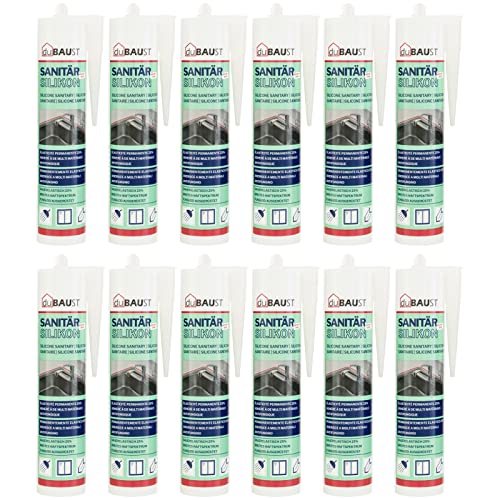 12x dubaust SAS24 Sanitärsilikon elastisch dauernassbeständig schimmelresistent Bad Küche Dusche Feuchträume 310ml Kartusche (anthrazit) von dubaust