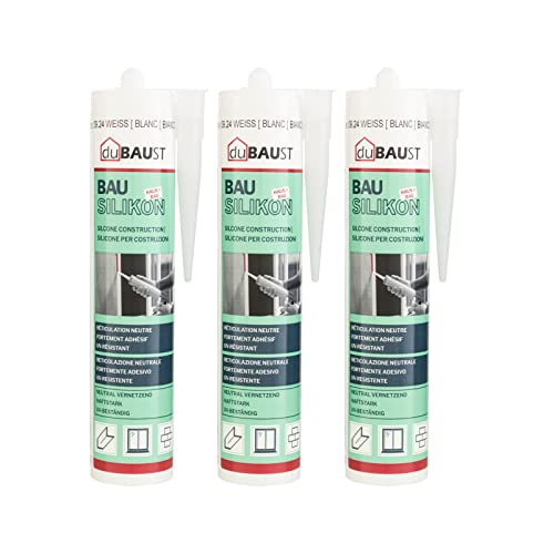 3x dubaust BAS24 Bausilikon Fenstersilikon Neutralsilikon Innen/Aussenbereich witterungsbeständig hochelastisch 310ml Kartusche (grau) von dubaust