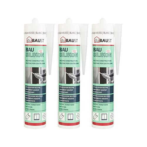3x dubaust BAS24 Bausilikon Fenstersilikon Neutralsilikon Innen/Aussenbereich witterungsbeständig hochelastisch 310ml Kartusche (hellgrau) von dubaust
