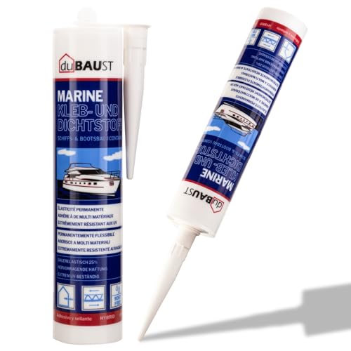 48x dubaust BOT24 Marine Klebdichtstoff für Boot Schiff Yacht Innen + Aussen UV-resistent Haftung auf allen Untergründen Bootskleber Dichtmasse 290ml Kartusche weiss von dubaust