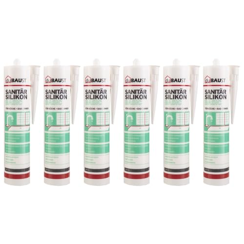 6x dubaust SAB24 Sanitärsilikon Basic elastisch dauernassbeständig schimmelresistent Bad Küche Dusche Feuchträume 300ml Kartusche (weiss) von dubaust