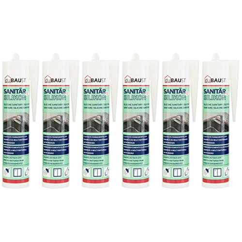 6x dubaust SAS24 Sanitärsilikon elastisch dauernassbeständig schimmelresistent Bad Küche Dusche Feuchträume 310ml Kartusche (hellgrau) von dubaust