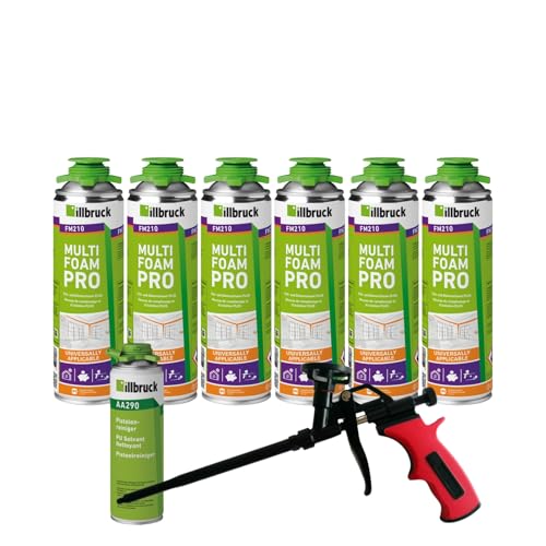 FM210 Bauschaum Fenster und Fassadenschaum Pistolenschaum Montageschaum Multischaum Fensterschaum hohe Schalldämmung Wärmedämmung 750ml Kombisets (mit Reiniger + Schaumpistole Business, 6x) von dubaust