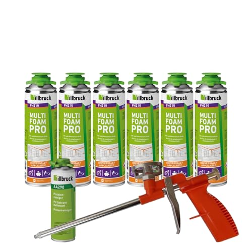 FM210 Bauschaum Fenster und Fassadenschaum Pistolenschaum Montageschaum Multischaum Fensterschaum hohe Schalldämmung Wärmedämmung 750ml Kombisets (mit Reiniger AA290 + Schaumpistole Compact, 6x) von dubaust
