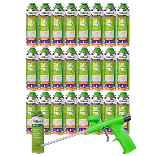 FM210 Bauschaum Fenster und Fassadenschaum Pistolenschaum Montageschaum Multischaum Fensterschaum hohe Schalldämmung Wärmedämmung 750ml Kombisets (mit Reiniger AA290 + Schaumpistole Illbruck, 24x) von dubaust