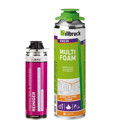 FM220 Bauschaum Montageschaum Pistolenschaum Multischaum Fensterschaum hohe Schalldämmung Wärmedämmung 500ml Kombisets (mit Reiniger AA290, 1x 500ml) von dubaust
