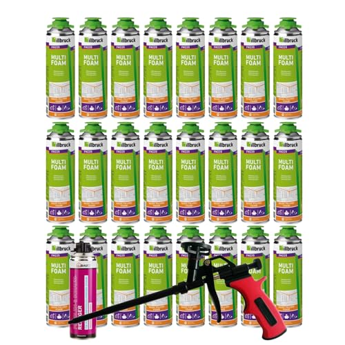FM220 Bauschaum Montageschaum Pistolenschaum Multischaum Fensterschaum hohe Schalldämmung Wärmedämmung 500ml Kombisets (mit Reiniger AA290 + Schaumpistole Business, 24x 500ml) von dubaust
