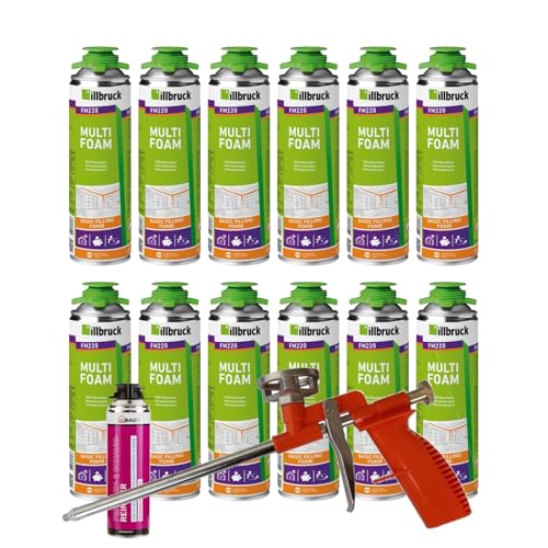 FM220 Bauschaum Montageschaum Pistolenschaum Multischaum Fensterschaum hohe Schalldämmung Wärmedämmung 500ml Kombisets (mit Reiniger AA290 + Schaumpistole Compact, 12x 500ml) von dubaust