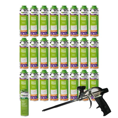 FM220 Bauschaum Montageschaum Pistolenschaum Multischaum Fensterschaum hohe Schalldämmung Wärmedämmung 500ml Kombisets (mit Reiniger AA290 + Schaumpistole Profi Teflon, 24x 500ml) von dubaust