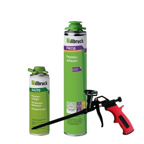 FM230 Bauschaum Fenster und Fassadenschaum PLUS, bis zu 30% flexibel, Montageschaum Fensterschaum hohe Schalldämmung Wärmedämmung 750ml Kombisets (mit Reiniger AA290 + Schaumpistole Business, 1x) von dubaust