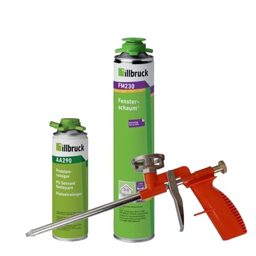 FM230 Bauschaum Fenster und Fassadenschaum PLUS, bis zu 30% flexibel, Montageschaum Fensterschaum hohe Schalldämmung Wärmedämmung 750ml Kombisets (mit Reiniger AA290 + Schaumpistole Compact, 1x) von dubaust