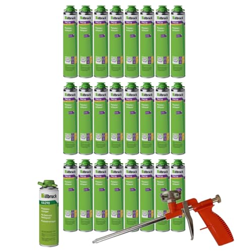 FM230 Bauschaum Fenster und Fassadenschaum PLUS, bis zu 30% flexibel, Montageschaum Fensterschaum hohe Schalldämmung Wärmedämmung 750ml Kombisets (mit Reiniger AA290 + Schaumpistole Compact, 24x) von dubaust