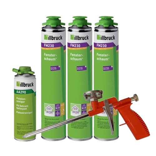 FM230 Bauschaum Fenster und Fassadenschaum PLUS, bis zu 30% flexibel, Montageschaum Fensterschaum hohe Schalldämmung Wärmedämmung 750ml Kombisets (mit Reiniger AA290 + Schaumpistole Compact, 3x) von dubaust