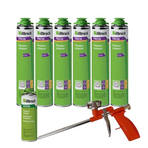 FM230 Bauschaum Fenster und Fassadenschaum PLUS, bis zu 30% flexibel, Montageschaum Fensterschaum hohe Schalldämmung Wärmedämmung 750ml Kombisets (mit Reiniger AA290 + Schaumpistole Compact, 6x) von dubaust