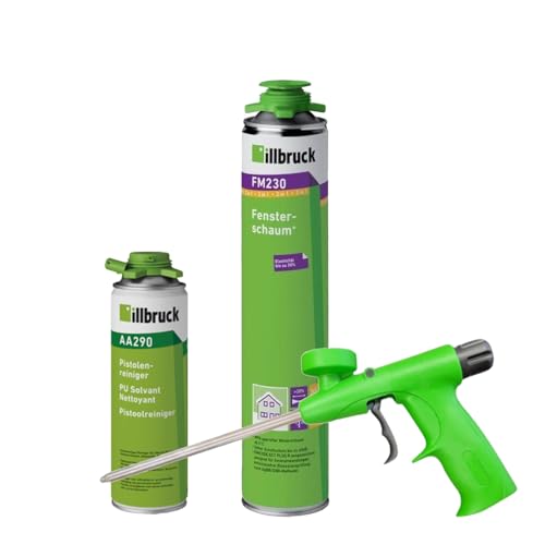 FM230 Bauschaum Fenster und Fassadenschaum PLUS, bis zu 30% flexibel, Montageschaum Fensterschaum hohe Schalldämmung Wärmedämmung 750ml Kombisets (mit Reiniger AA290 + Schaumpistole Illbruck, 1x) von dubaust