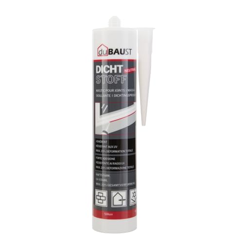 dubaust BAB24 Elastischer 1K Dichtstoff, für Innen und Außen, UV-stabil, Neutral, sehr starke Haftung, 300ml Kartusche (Transparent, 1x) von dubaust