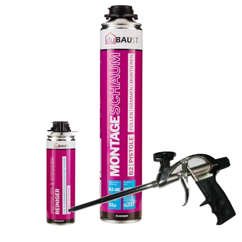 dubaust MSP24 Bauschaum Montageschaum Pistolenschaum 750ml Kombisets PU Dämmschaum hohe Schalldämmung Wärmedämmung Isolierend B2 (mit Reiniger PRS24 500ml + Schaumpistole Profi Teflon, 1x 750ml) dubaust MSP24 Bauschaum Montageschaum Pistolenschaum 750ml Kombisets PU Dämmschaum hohe Schalldämmung Wärmedämmung Isolierend B2 (mit Reiniger PRS24 500ml + Schaumpistole Profi Teflon, 1x 750ml) von dubaust