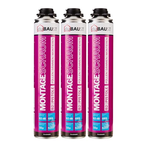 dubaust MSP24 Montageschaum Pistolenschaum 750ml Kombisets PU Füllschaum Dämmschaum hohe Schalldämmung Wärmedämmung Isolierend B2 (ohne Reiniger/ohne Schaumpistole, 3x 750ml) von dubaust