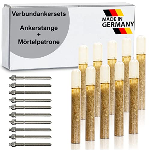 dubaust Sets Schwerlast Klebeanker Verbundanker Ankerstange + Mörtelpatrone Stahl Verzinkt/Edelstahl A4 / Feuerverzinkt M8 - M30 (Stahl Galvanisch Verzinkt, 10x M8 x 110 mm) von dubaust