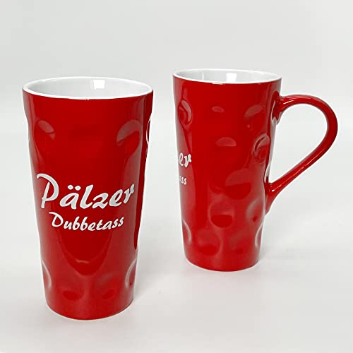 1 x Pfälzer Dubbetasse 0,5 Liter mit Aufdruck "Pälzer Dubbetass" - für Kaffee, Tee, Glühwein | Retro Vintage Tasse (Rot) von dubbeglas.shop