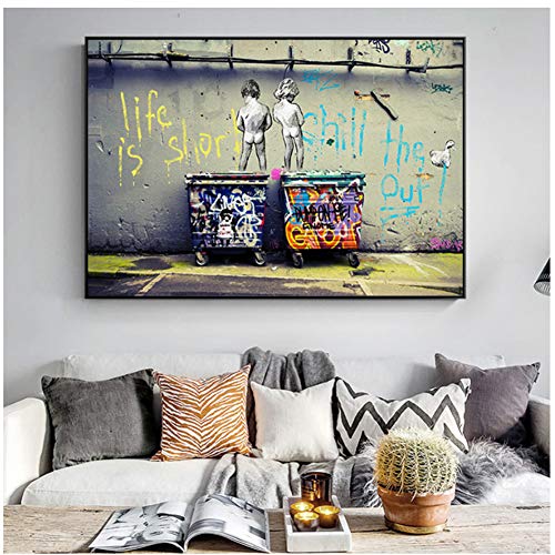 Banksy Graffiti Art Abstract Canvas Painting Posters and Prints "Life Is Short Chill The Duck Out" Wall Canvas Art Home Decor 50 x 70 cm No Frame von dubdubd