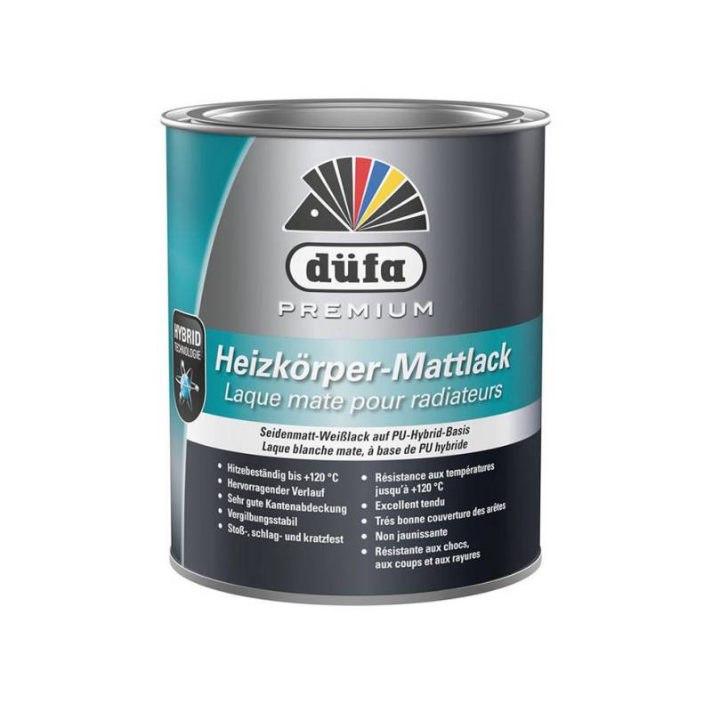 düfa Heizkörperlack PREMIUM Oberflächenlack für Heizkörper seidenmatt weiß 750 ml Lack, Vergilbungsfrei und schnell trocknend von düfa