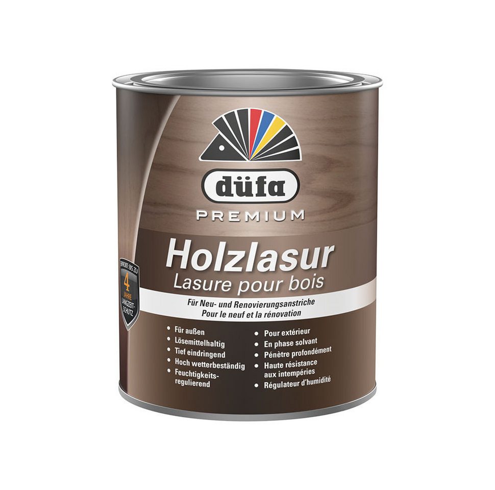 düfa Holzschutzlasur PREMIUM Holzlasur 750 ml/2,5l Holzbeschichtung Schutzanstrich, hochwertige, offenporige Dünnschichtlasur für außen von düfa