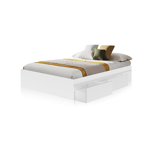 duehome Doppelbett mit Stauraum, Modell Four, Finish in Weiß, Maße: 156 cm (Breite) x 196 cm (Länge) x 37 cm (Höhe) von duehome