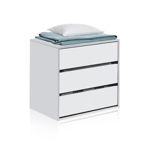 duehome Kommode, Kommode mit DREI Schubladen, Modell Vera, mattweißes Finish, Maße: 60 cm (Breite) x 57 cm (Höhe) x 44 cm (Tiefe) von duehome