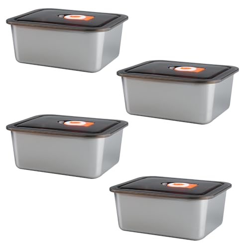 duisoad 4 Stück Frischhaltedosen aus Edelstahl, 13,5 x 10,5 x 5,8 cm Lebensmittelbehälter Edelstahl Behälter mit Deckel Aufschnittboxen für Schule, Arbeit, Picknick, Mikrowelle, Wiederverwendbar duisoad 4 Stück Frischhaltedosen aus Edelstahl, 13,5 x 10,5 x 5,8 cm Lebensmittelbehälter Edelstahl Behälter mit Deckel Aufschnittboxen für Schule, Arbeit, Picknick, Mikrowelle, Wiederverwendbar von duisoad