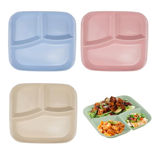 duisoad 4 Stück Teller mit Unterteilung, 25 x 22,5 cm Unzerbrechlicher Geteilter Speiseteller Geteilte Speiseteller Sets für Kinder und Erwachsene, Nudeln, Gemüse, Obst, Brot von duisoad