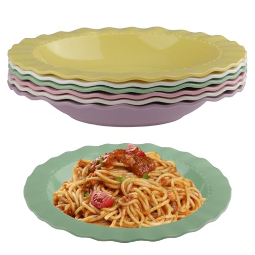 duisoad 6 Stück Pastateller Suppenteller Durchmesser 20,8 cm Spaghetti Teller für Nudeln, Salat, Geschirr, Suppen, Wiederverwendbar, 6 Farben von duisoad