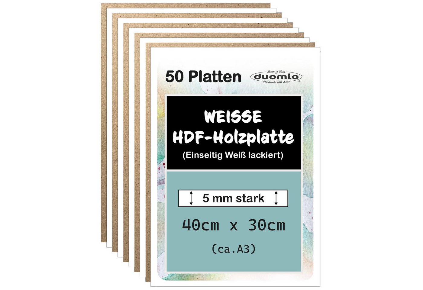 duomio Holzbild HDF Hochverdichtete Faserplatten - Einseitig Weiß lackiert 5mm stark, (50 St) von duomio