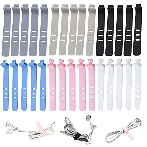 duoyif Silikon-Kabelbinder, 30 Stück, Weiß, Grau, Blau, Schwarz, Pink, Graublau, Releasable, 7,4 cm, 0,4 Zoll, Silikon, Kabelbinder, Drahtmanagement, Schreibtischsortierung von duoyif