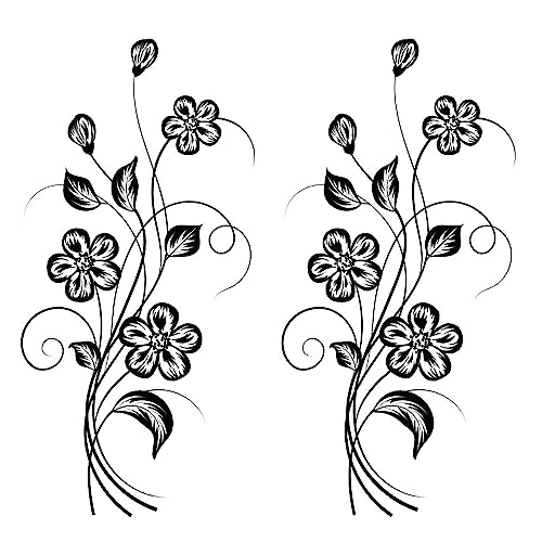 duoyif Wandtattoo Schwarz Blumen Wanddeko 2Stück Aufkleber Blumen Schwarze Wandaufkleber Blumen Blüten Ranke Rebe Wandsticker Blumenranke Wandbilder Wohnzimmer Schlafzimmer Flur Fenster 57x26cm von duoyif