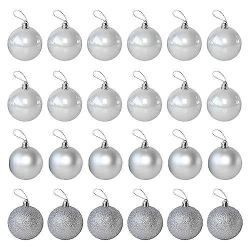 duoyif Weihnachtskugeln 4cm 24 Stück Weihnachtskugeln Kunststoff Kleine Weihnachtskugeln Plastik Christbaumkugeln Decor Glitzernd Weihnachts Kugeln Für Weihnachtst Baum Partys Hochzeit Deko (Silber) von duoyif